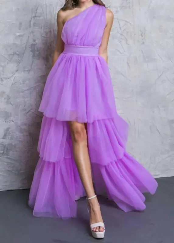 Maxi dress with eyelet fabric-Tulle Maxi Dress In Lavender