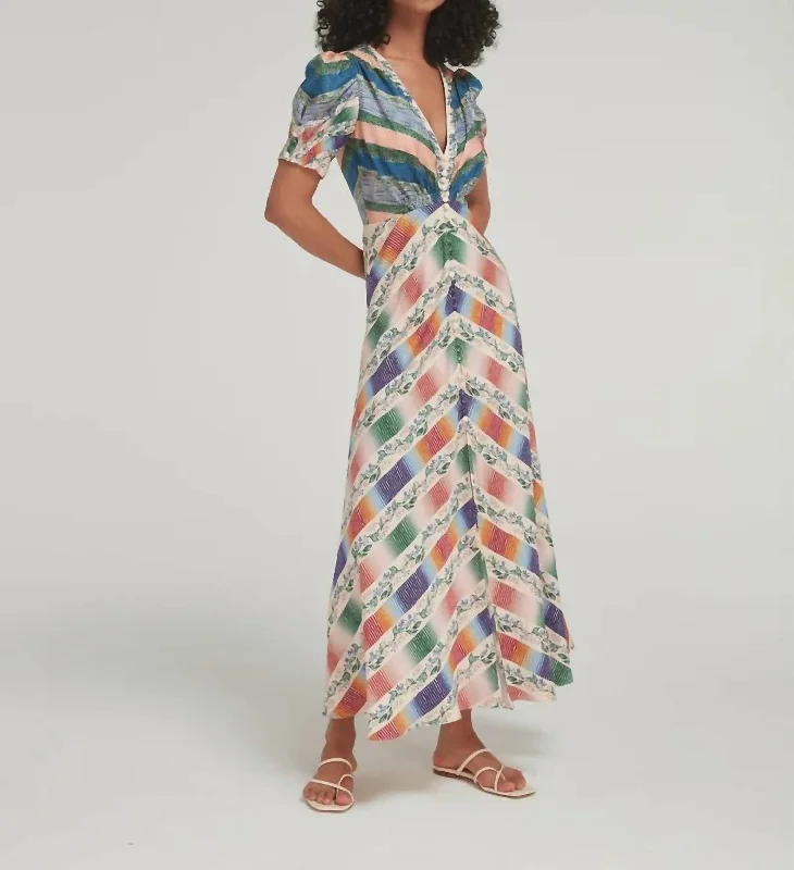 Maxi dress with frill details-Lea Long Dress In Chevron