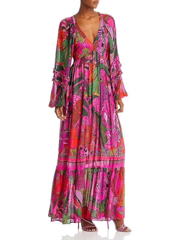 Maxi dress with side pockets-Womens Open Back Viscose Maxi Dress