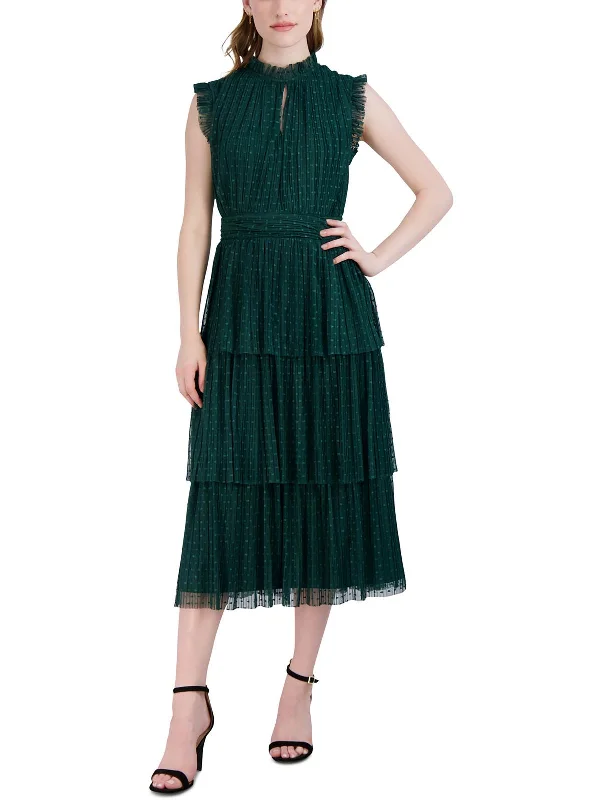 Maxi dress with flutter sleeves-Womens Tiered Keyhole Maxi Dress