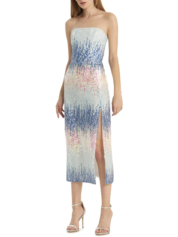 Bohemian print midi dress-Womens Sequined Midi Cocktail and Party Dress