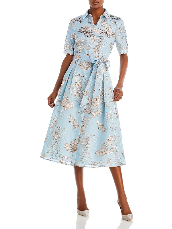 Maxi dress with botanical print-Womens Jacquard Long Shirtdress