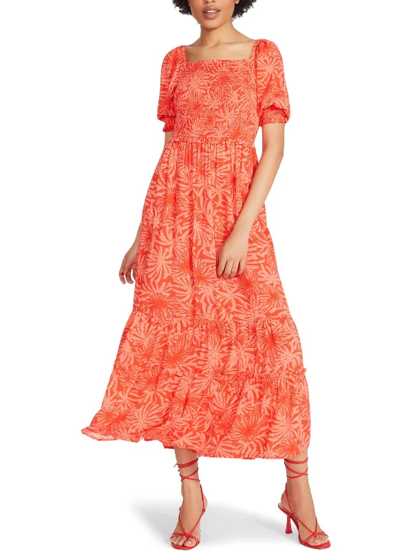 Statement sleeve midi dress-Womens Printed Calf Midi Dress