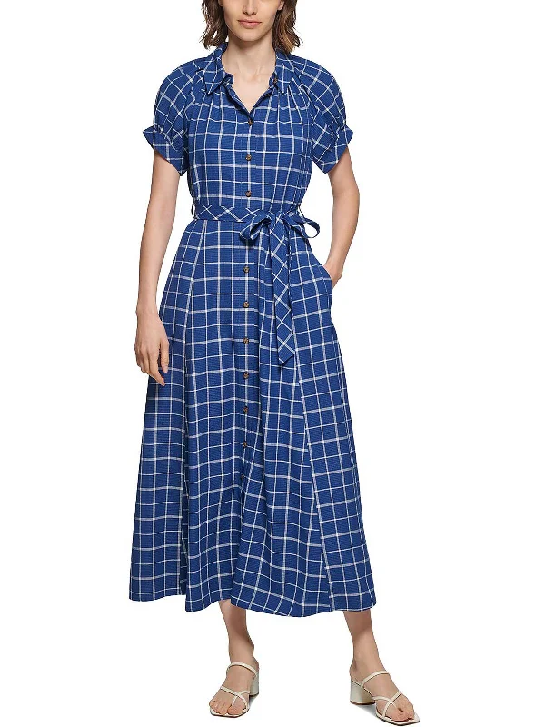 Maxi dress with eyelet fabric-Womens Collared Maxi Shirtdress