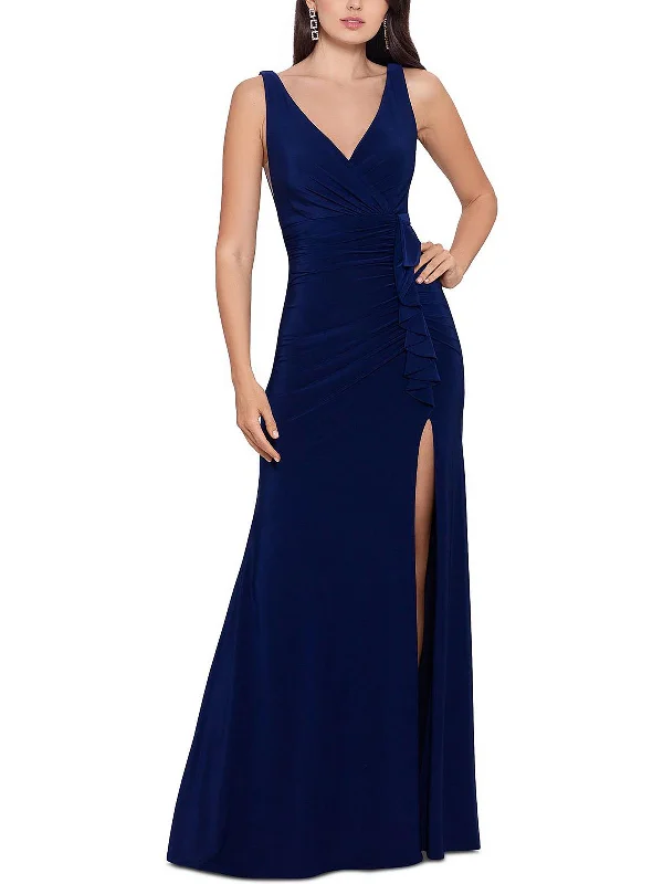 Party-ready maxi dress-Womens Front Slit Maxi Evening Dress