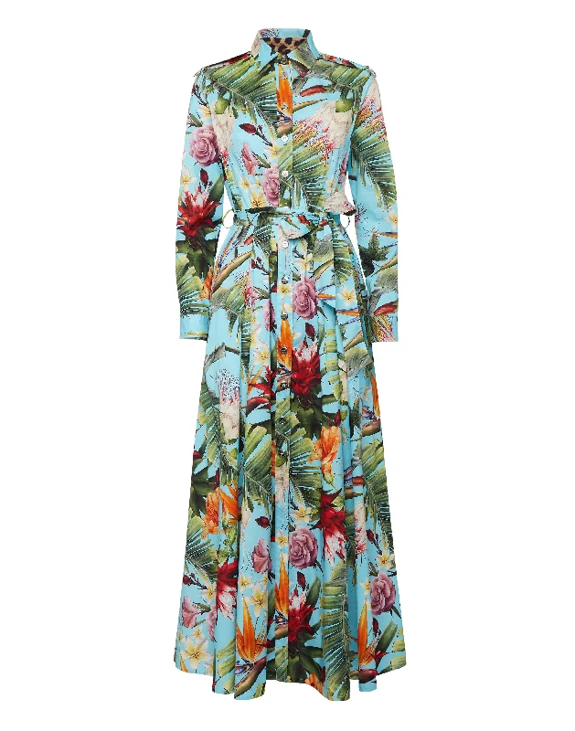 Maxi dress with floral print-Long Shirt Dress Flowers