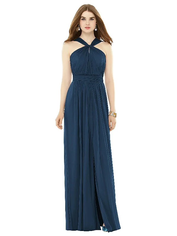 Maxi dress with halter neck-Maxi Chiffon Knit Halter Neck Dress