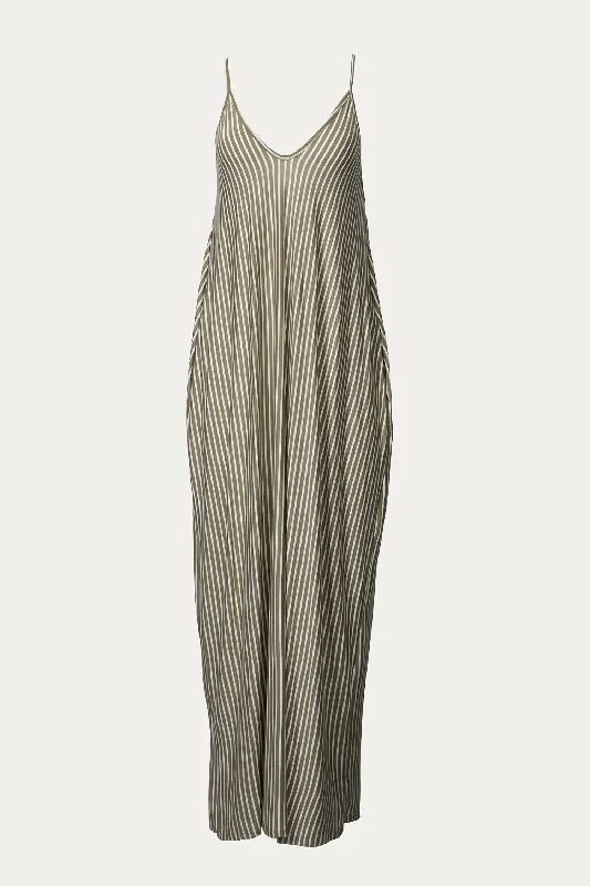 Maxi dress with bow accents-Striped Stretch-Modal Jersey Maxi Dress In Mocha/white