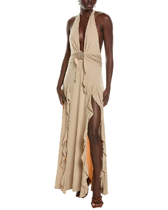 Maxi dress with keyhole back-WeWoreWhat Halter Ruffle Maxi Dress