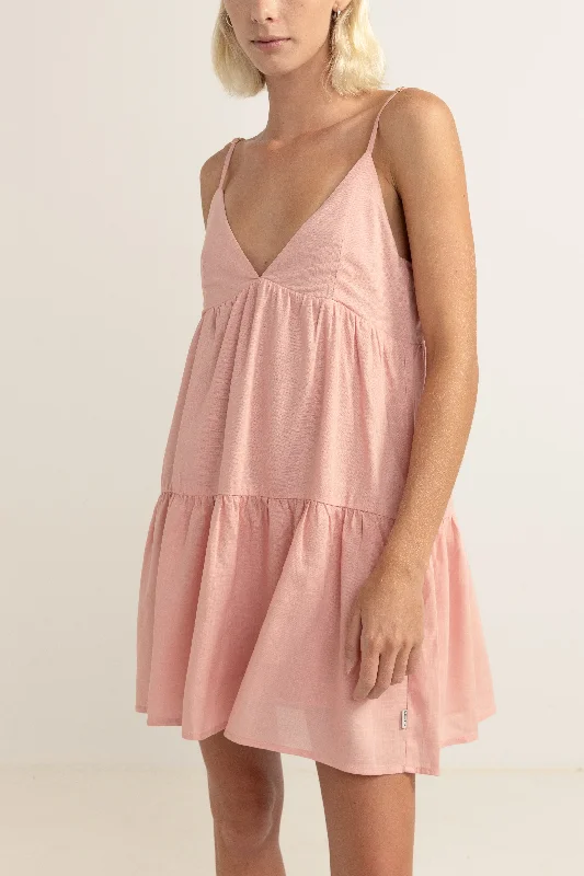 Mini dress with asymmetrical hem-Classic Tiered Mini Dress Rose