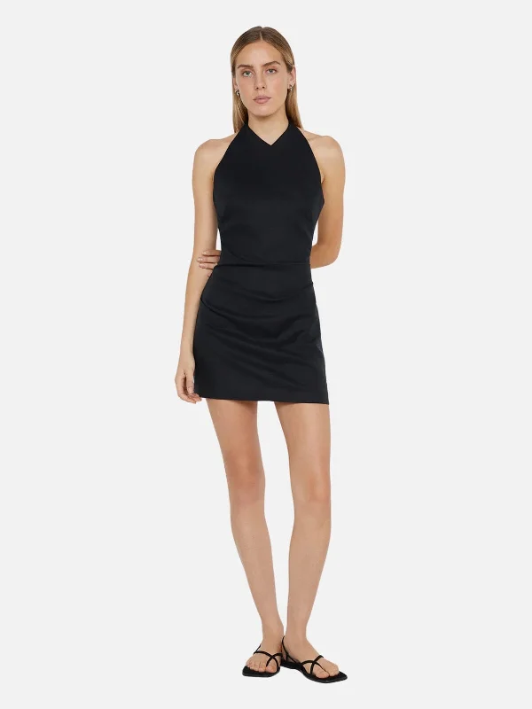 High-low mini dress for dynamic look-Marianna Halter Mini Dress - Black