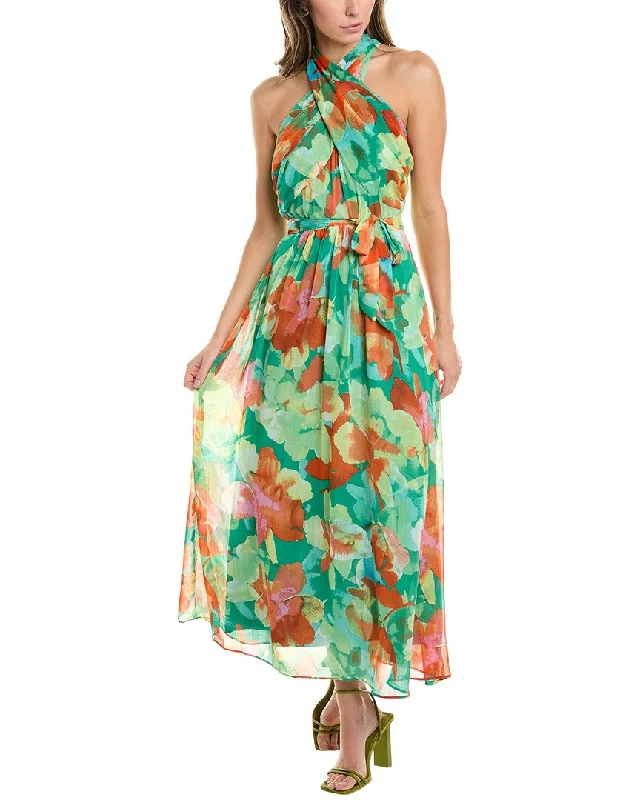 Maxi dress with slit-London Times Halter Maxi Dress