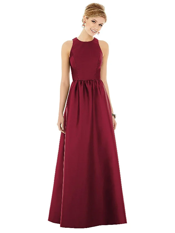 Maxi dress with frill details-Sleeveless Keyhole Back Satin Maxi Dress