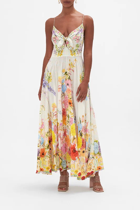 Maxi dress with art deco design-LONG DRESS WITH TIE FRONT SUNLIGHT SYMPHONY