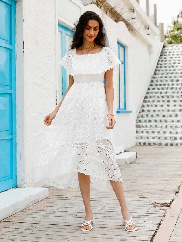 Maxi dress with empire waist-White Lace Off Shoulder Maxi Dress