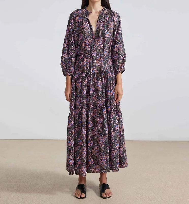 V-neck maxi dress-Trinidad Maxi Dress In Folk Foliage