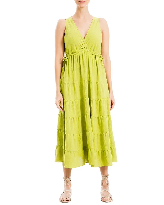 Maxi dress with flowy skirt-Max Studio V-Neck Tiered Maxi Dress