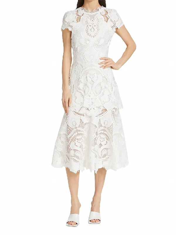 Modern midi dress with structure-Laura Guipure Lace Midi-Dress in White