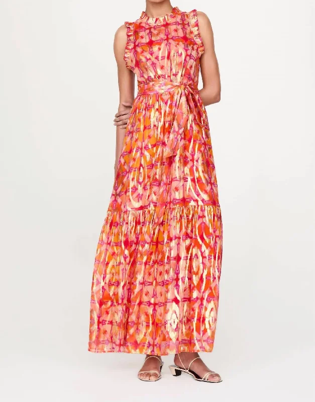 Maxi dress with keyhole back-Alice Maxi Dress In Metallic Guava