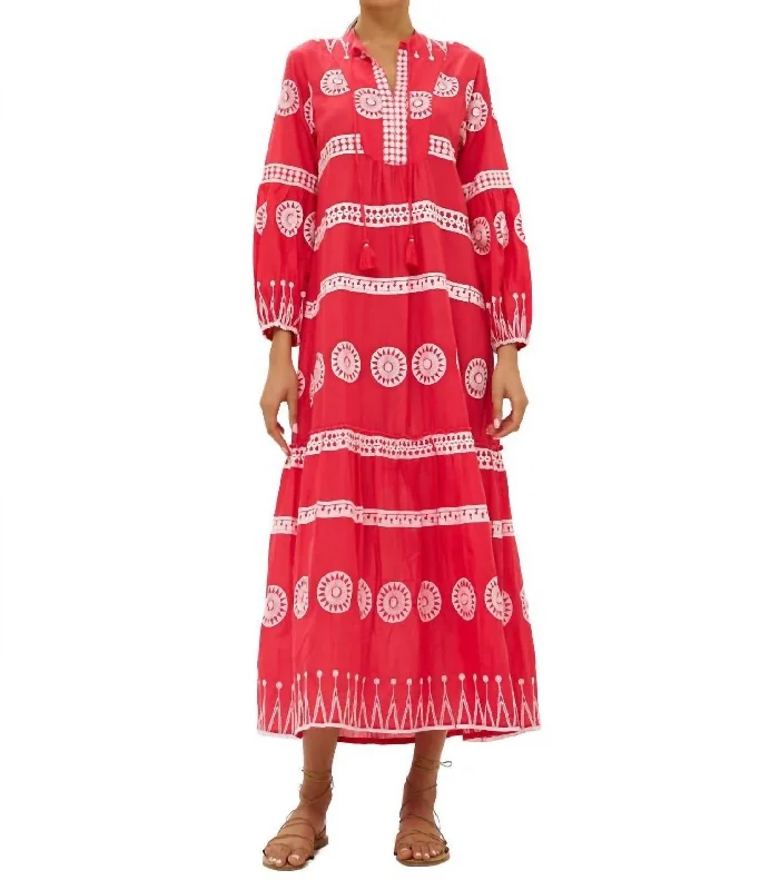 Maxi dress with tassel details-V Neck Maxi Dress In Soleil Red