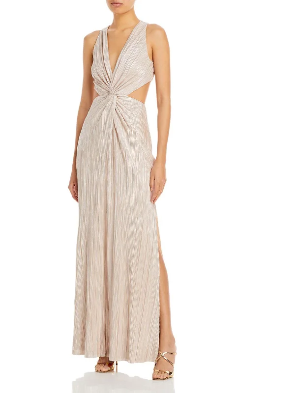 Maxi dress with ruching-Womens Metallic Maxi Evening Dress