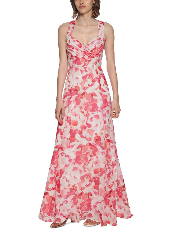 Maxi dress with slit-Womens Floral Print Maxi Evening Dress