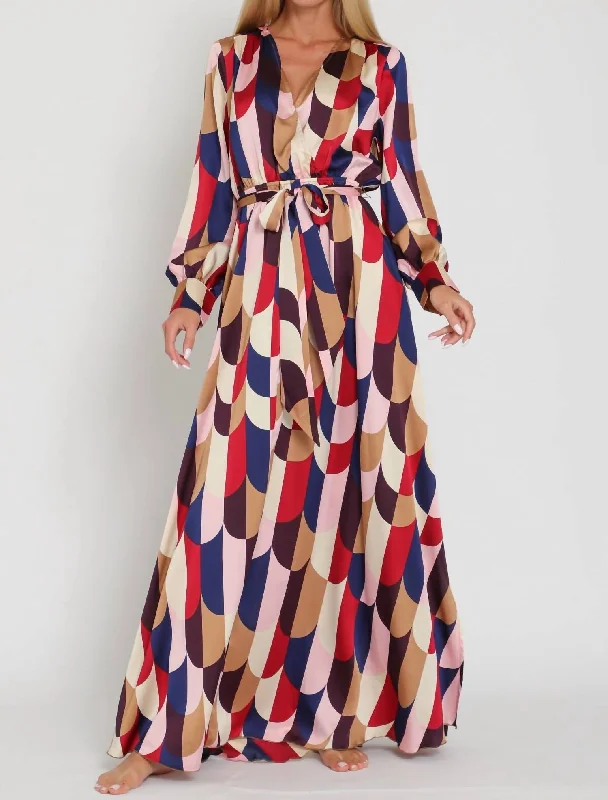 Party-ready maxi dress-Fabulous & Flattering Long Sleeve Maxi Dress In Multi Color