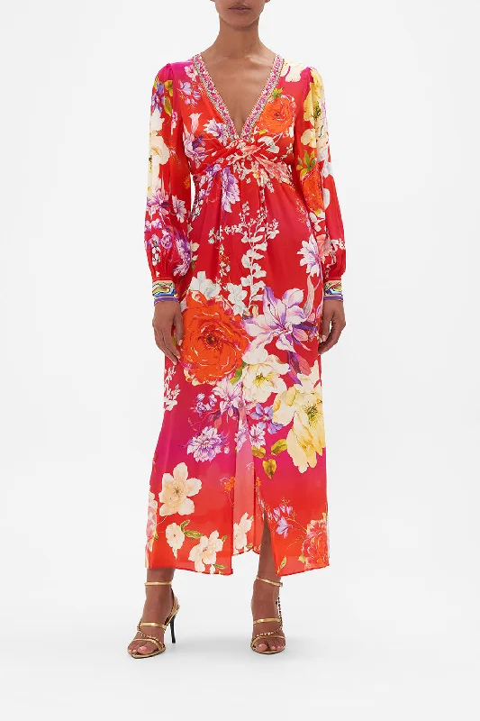 Maxi dress with floral print-TWIST FRONT LONG DRESS KISS AND TELL