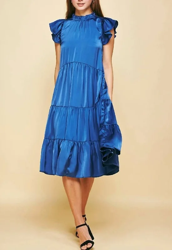 Midi dress with button details-Rochel Tiered Midi Dress in Fall Blue