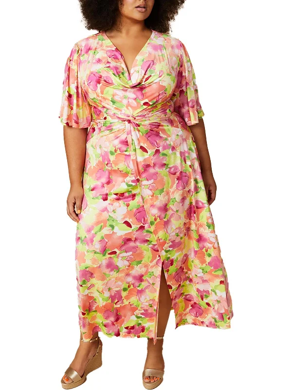 Off-shoulder summer maxi dress-Plus Lyona Womens Floral Print Polyester Maxi Dress