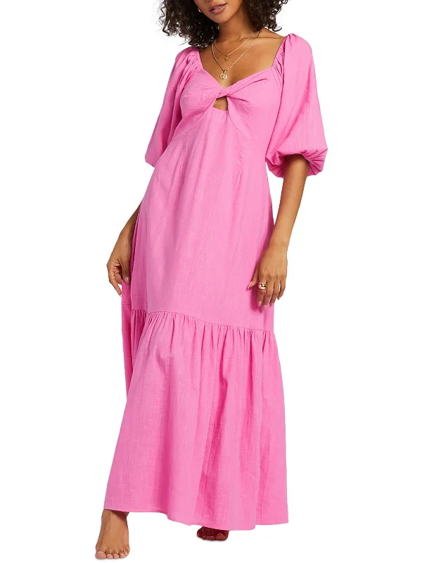 Maxi dress with bishop sleeves-Juniors Womens Tea-Length Peplum Maxi Dress