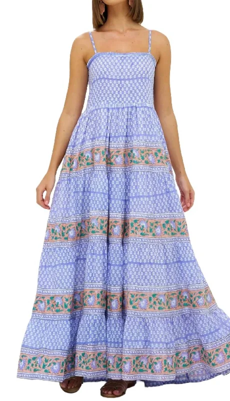 Maxi dress with split sleeves-Smocked Back Maxi Dress In Campania Peri