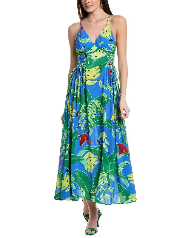 Maxi dress with bell cuffs-FARM Rio Banana Leaves Maxi Dress