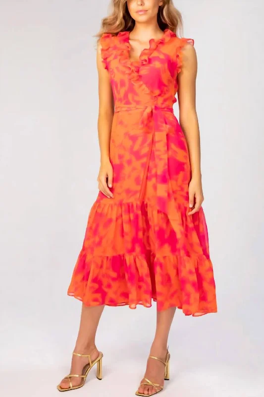 Maxi dress with cold shoulder-Giselle Maxi Dress In Pink/orange