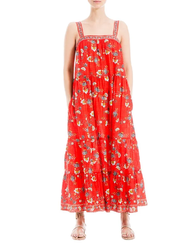 Maxi dress with handkerchief hem-Max Studio Sleeveless Strap Tiered Maxi Dress