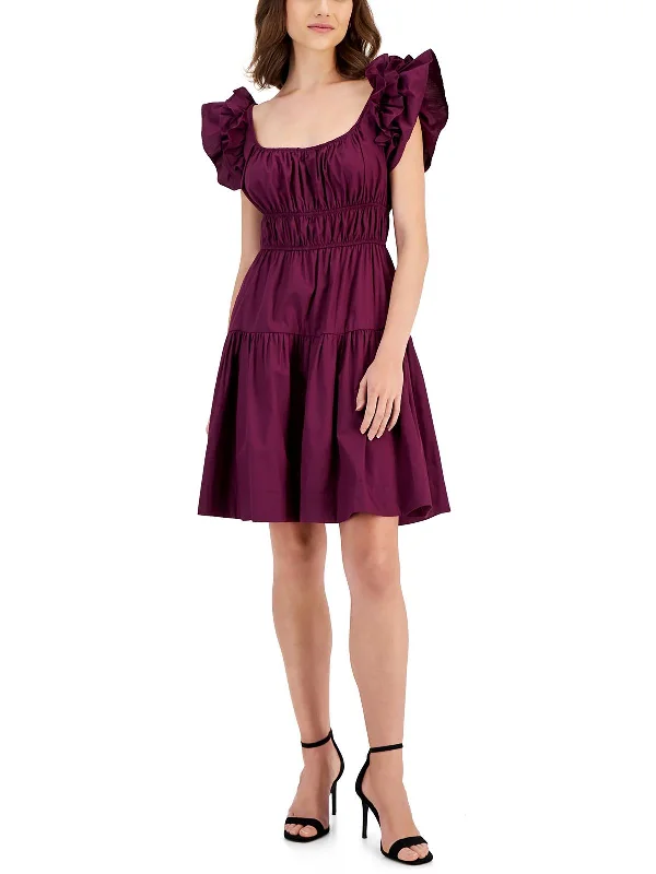 Pleated mini dress for classic look-Womens Ruffled Mini Sheath Dress