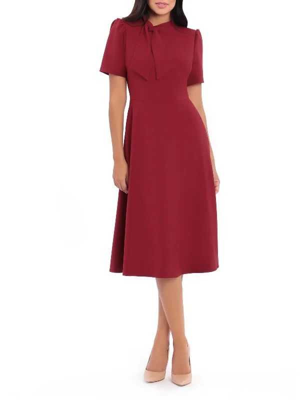 Midi dress with square neckline-Womens Puff Sleeve Midi Wear to Work Dress