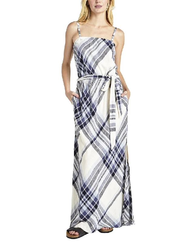 Maxi dress with bold patterns-Splendid Annalise Plaid Linen-Blend Maxi Dress