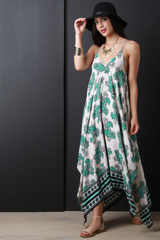 Maxi dress with chiffon fabric-Flowing Paisley Handkerchief Maxi Dress