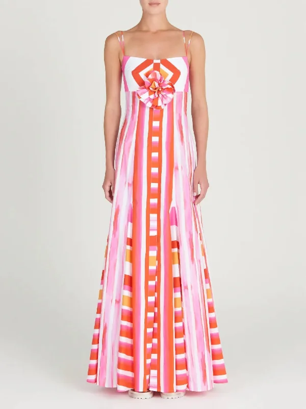 Maxi dress with frill details-Catania Maxi Dress In Rouge Orange Stripes