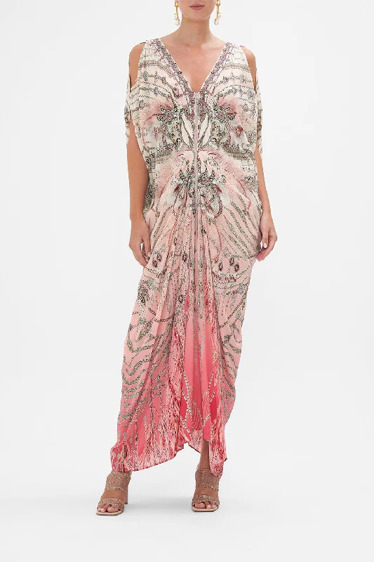 Modern maxi dress-LONG DRAPE DRESS WITH ZIP FRONT STARSHIP SISTAS