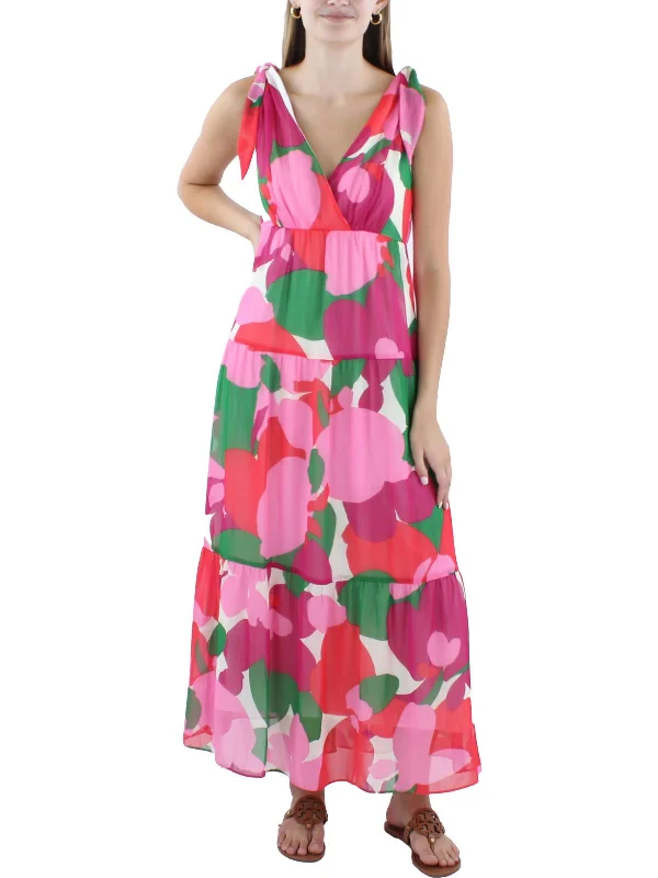 Maxi dress with wrap design-Womens Printed Tea Length Maxi Dress