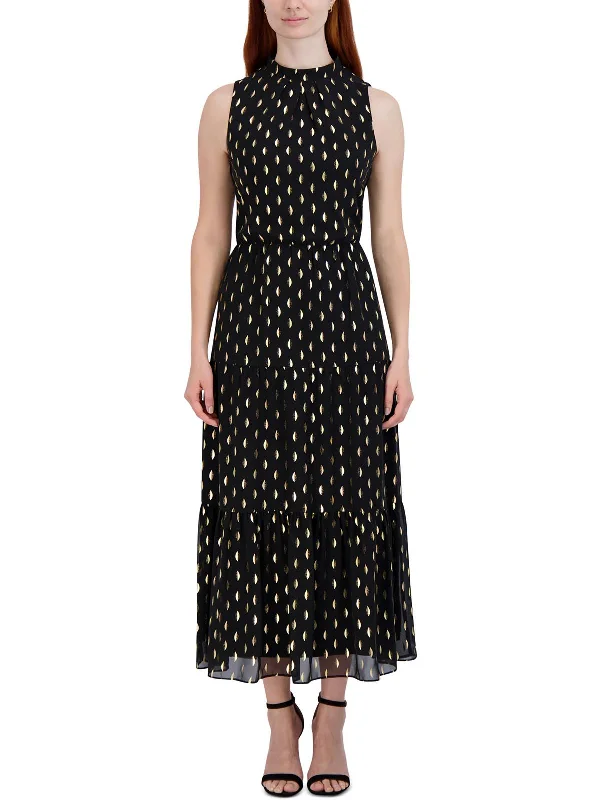 Maxi dress with elastic waist-Womens Mock Neck Polyester Maxi Dress