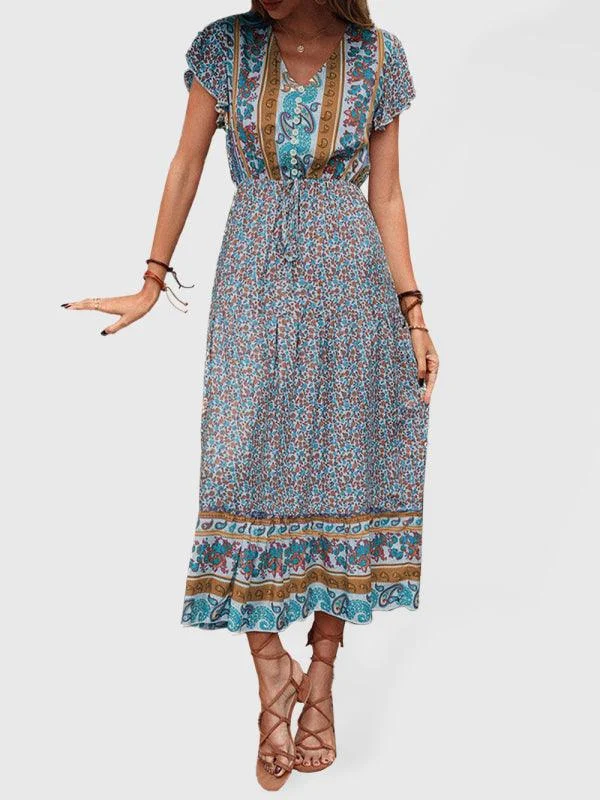 Maxi dress with cascading ruffles-Printed Summer Maxi Dress