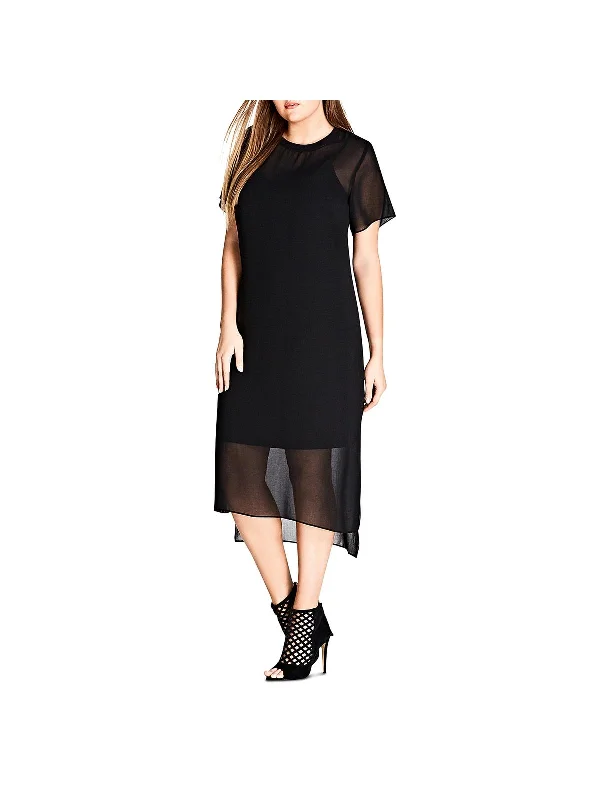 High-low hem midi dress-Plus Womens Illusion Midi Party Dress