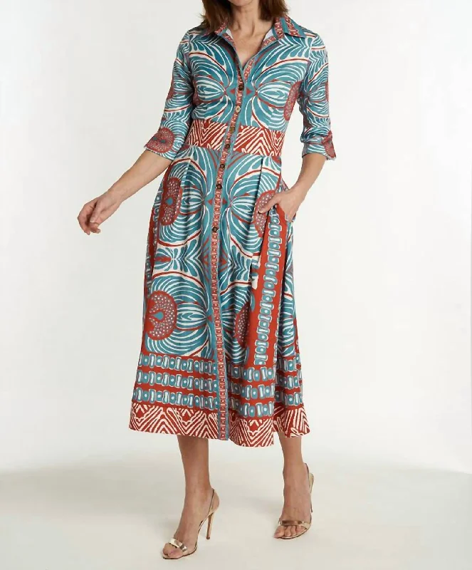 Maxi dress with tulip hem-Monaco Long (3/4) Sleeve Dress In Frangipani Steel