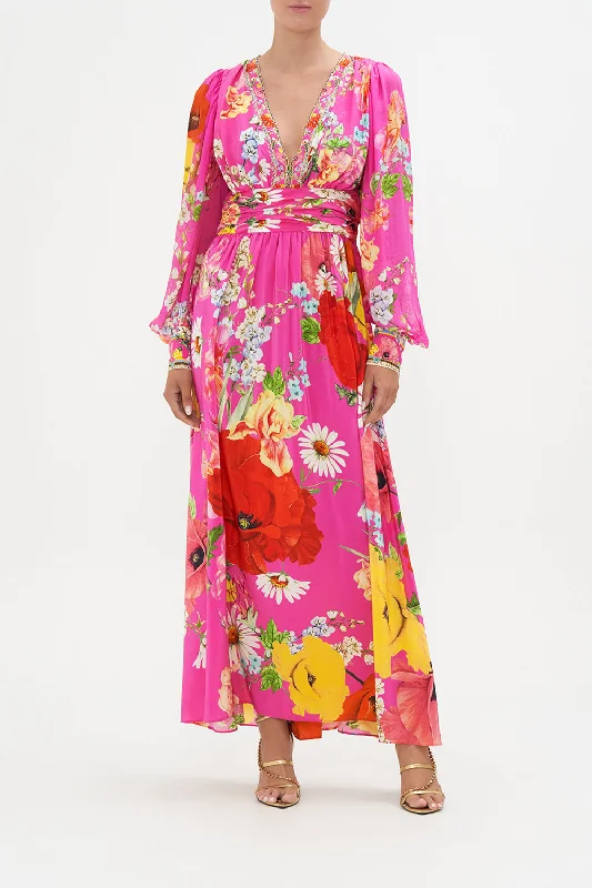 Bohemian inspired maxi dress-LONG DRESS WITH BLOUSON SLEEVE RAINBOW BODY