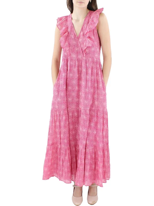 Maxi dress with shirred bodice-Womens Printed Maxi Fit & Flare Dress