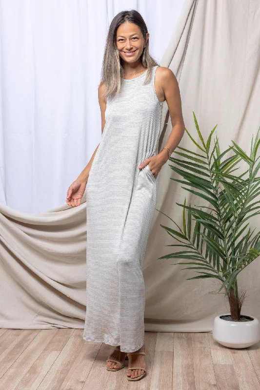 Maxi dress with crisscross straps-Michael Maxi (Lt Grey Baby Stripe)