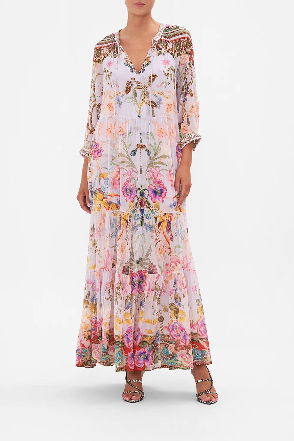 Trendy maxi dress-LONG GATHERED PANEL DRESS NATURES KALEIDOSCOPE